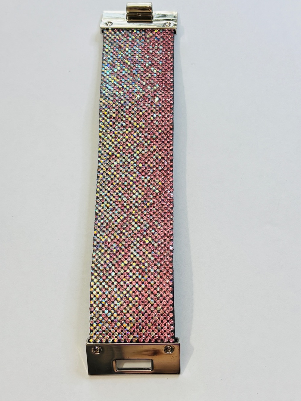 Jacqueline Kent Pink AB Rhinestone Wide Cuff Bracelet Silver Tone Statement 7.5” - Picture 12 of 12